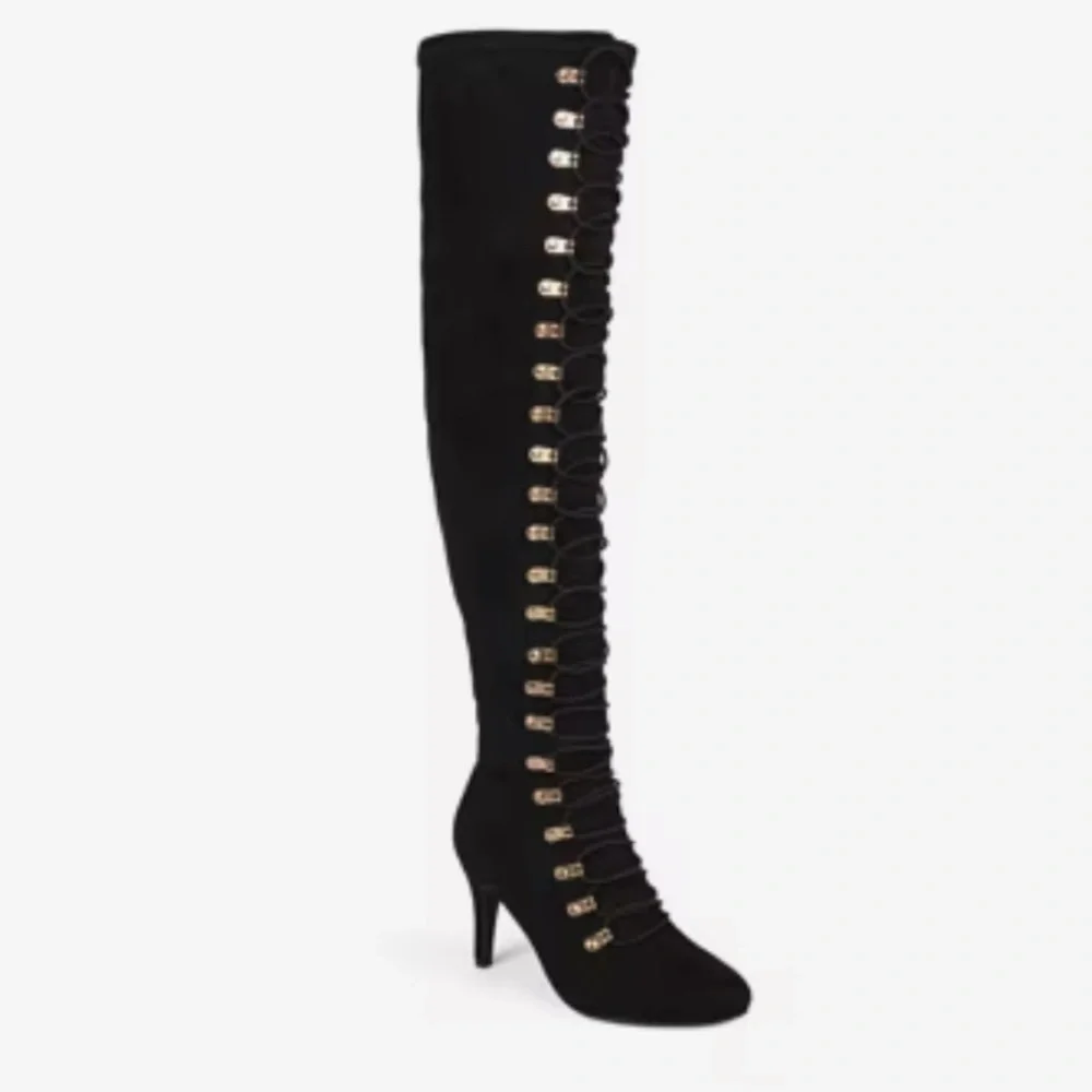 Journee Trill Black Wide Calf Thigh High Heeled Lace Up Boot Women’s Size 8.5